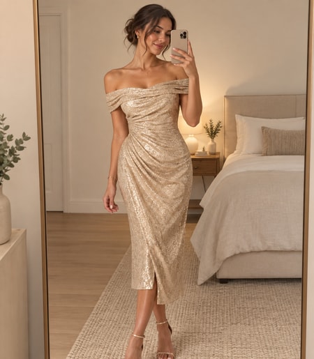 The dress in a bedroom mirror